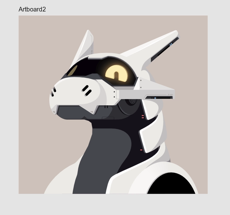 Description provided by @glowl@chaos.social:

Vectorart of a robotic Wyvern. it is mainly black and white. the adorable snout has two big fangs on the upper jaw that is white and little slits as nose holes. the lower jaw, is black as well as its front neck wich has some tiny yellow led's just in front of where the white plating on its back start.
the face is a big bend screen with big yellow glowing eyes, surrounded by the roots of spikes extending out its back head.
the shoulders are barely visible.